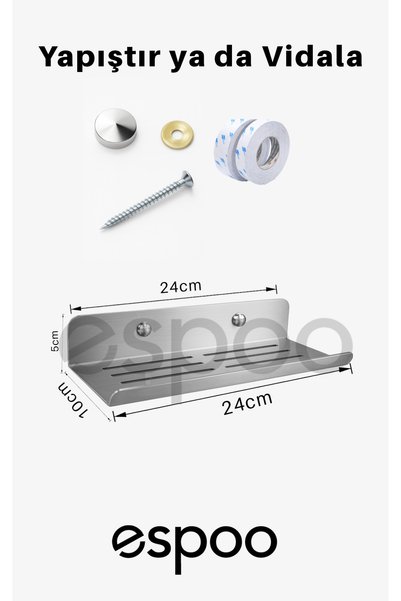 Espoo Design Stainless Steel Bathroom Shelf with Adhesive and Screws, Shampoo Holder Soap Dish Set for Organizer Shower Caddy