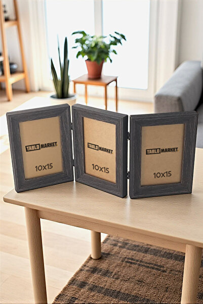 Ahsen resim çerçeve Wooden Look 3-Piece Photo Frame Set with Glass 10X15 - Wenge