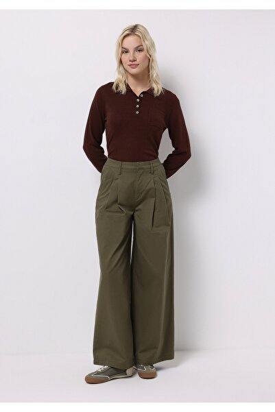 Colin's Regular Fit Orta Bel Geniş Paça Kadın Yeşil Pantolon