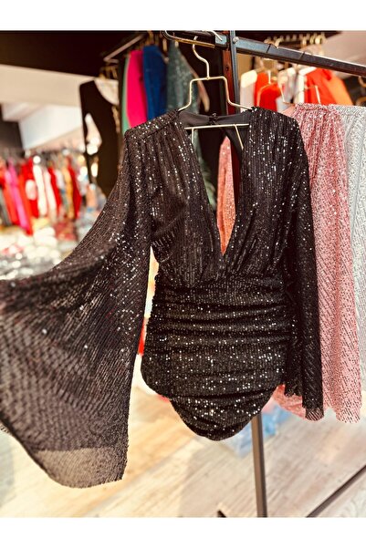 Vavelsa Payet yarasa kol mini büzgülü astarlı fermuarlı elbise