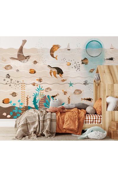 Tasarım Denizaltı Toprak Tonlar Akvaryum Ahtapot ve Balıklar Deniz Yıldızı Te...