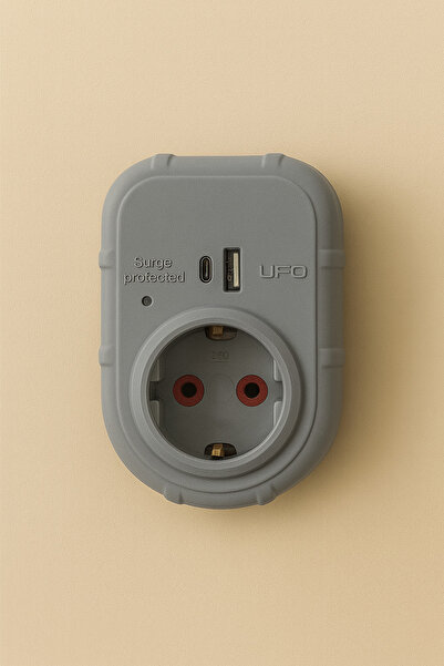 UFO Akım korumalı priz usb type-c Gri renk termal 3000 watt telefon şarj kablosu hediyeli