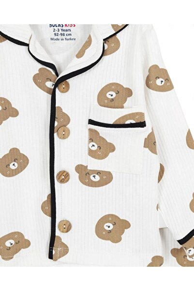 Egelite Boys 0-6 Years Old Teddy Bear Printed, Double Breasted Collar Seasonal Buttoned Nightgown Pajama Set