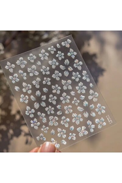 AEÇTASARIM 1 Adet Mavi Çiçekli Holografik Etkili Tırnak Süsleme Stickerı, Nai...