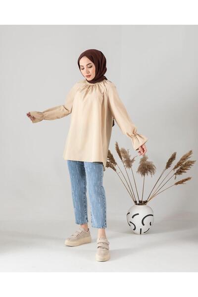 CNG MODA Gathered Sleeves Poplin Shirt