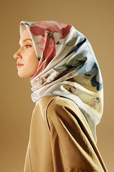 Armine İpek Eşarp 2026 Kış - 9414-85 Mavi Sarı Sura