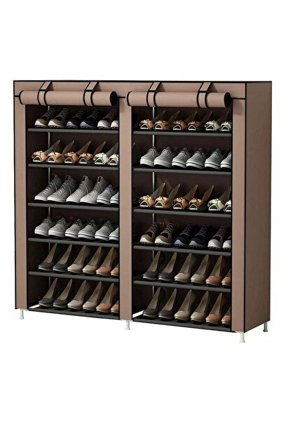Generic RollsTimi 12-Layer Double Dust Proof and Damp Cabinet Shoe Rack, Steel Pipe, Non-Woven Cloth Brown