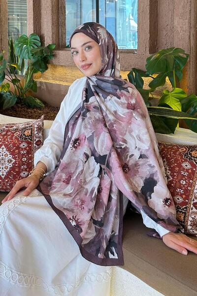 lamelif Çiçek Desen Bambu Şal Gül