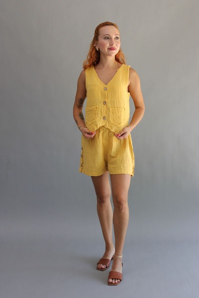 ASC SUN Women's Muslin Buttoned Shorts and Vest Set