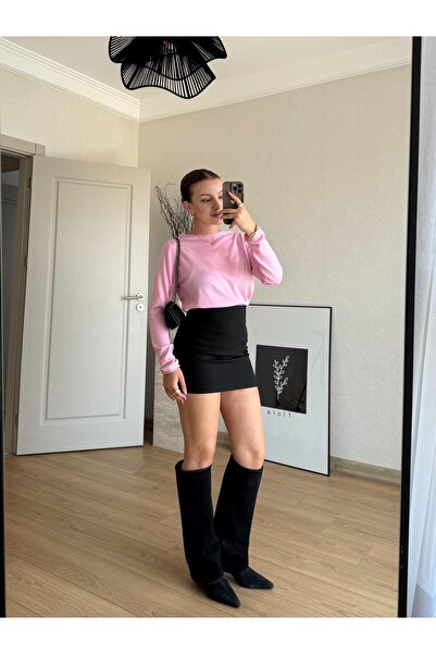 BAŞARAN Μίνι υφασμάτινη φούστα με μαύρο φερμουάρ στην πλάτη