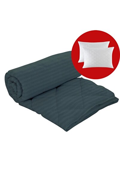 PATONE Winter duvet set, wool, polycotton damask, 160x210cm, quilted, anthracite with 2 pillowcases 50x70cm