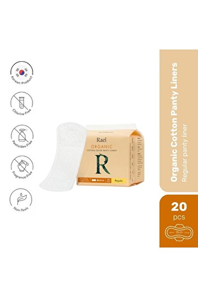 Rael_SA فوط صحية طويلة من القطن العضوي الكوري من رايل، عبوة من 18 فوطة صحية يومية ناعمة للبشرة الحساسة