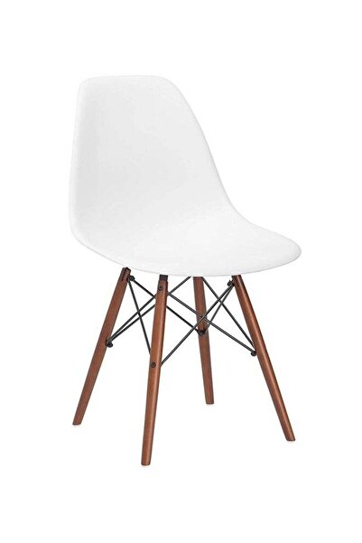 Generic POLY & BARK Eames Style Chair With Walnut Wooden Legs White/Brown 49x49x70cm