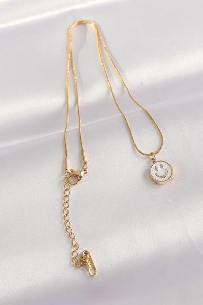 Celira 316L Steel Chain Gold Color Marble Pattern Minimal Smile Necklace Ns3963