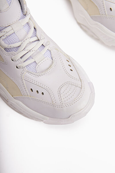 Limoya Erla White Thick Sole Lace-Up Women's Sneakers