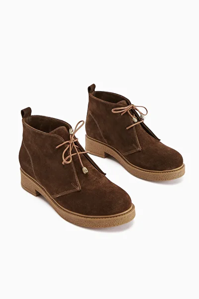 Limoya Henna Genuine Leather Brown Suede Lace-Up Women's Boots