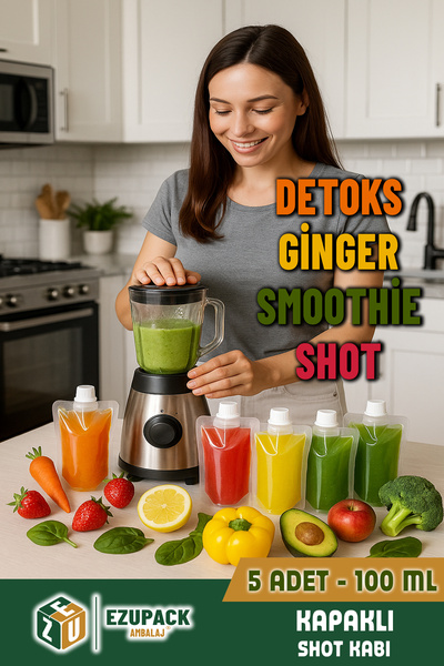 Ezupack Smoothie Detoks Ginger Şeffaf Plastik Sızdırmaz Kapak Organik Meyve S...