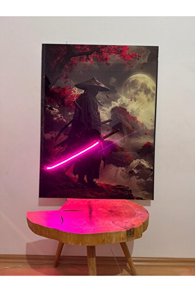NEON MODE ON Neon Kılıçlı Samuray LED Işıklı Tablo – Dekoratif Anime Tasarımı