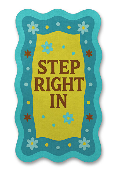 Rugs Modern Halı MOSSO Mavi Tema Step Right In Yazı Desen Dokuma Taban Dekora...