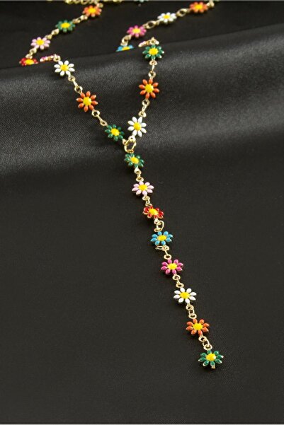 A BİJUTERİ Lvsqvr Daisy Enamel Steel Y (84614) Necklace-Silver Color