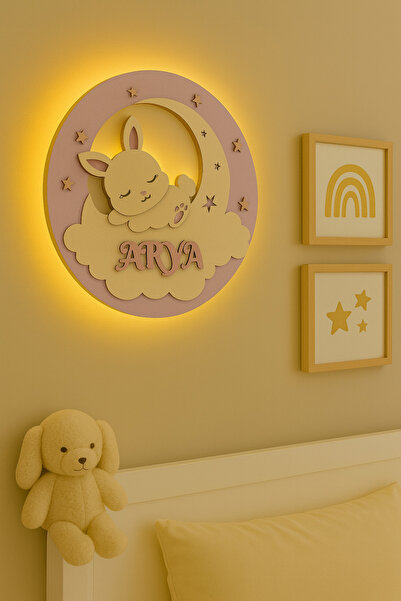 metora İsme Özel LED Işıklı Çocuk Bebek Odası Kapı ve Duvar Süsü - 35 cm MDF Dekoratif Lamba