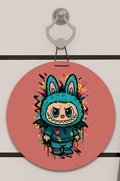 Dormot Imprimare digitală roz, standard, tematică colorată Labubu, ornament pentru ușă, ornament de perete