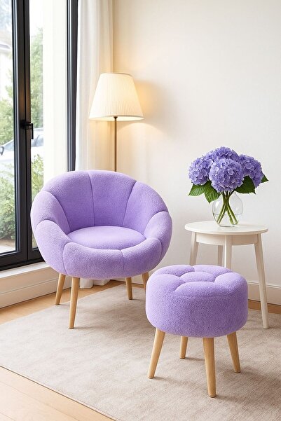 KOKİ DESİGN LİDA Tekli Koltuk Berjer Wellsoft Lila (SALON,BALKON,OFİS) PAPATYA PUF HEDİYELİ