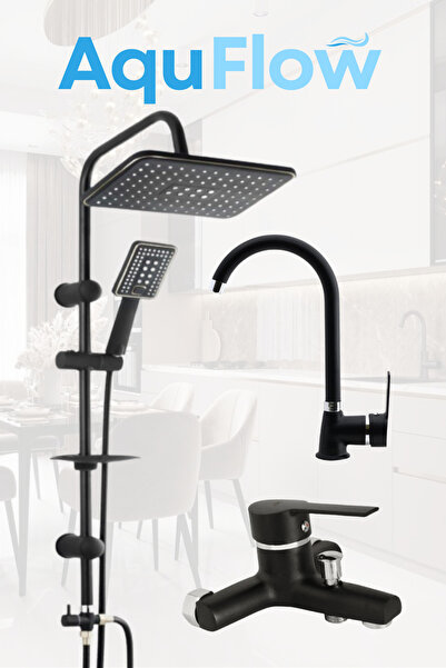 AquFlow SİYAH ROBOT TEPE YAĞMURLAMA DELTA BANYO - MUTFAK - LAVABO BATARYASI M...
