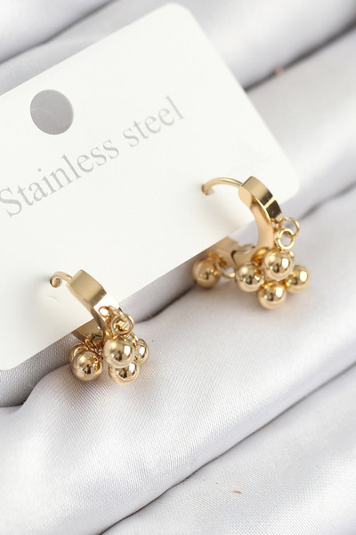 Clariss 316L Steel Beaded Hoop Model Gold Color Women's Earrings