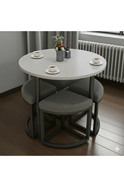 EDMONDA EV AKSESUAR ALARA YUVARLAK YEMEK MASASI TAKIMI 4 KİŞİLİK BALKON MASAS...
