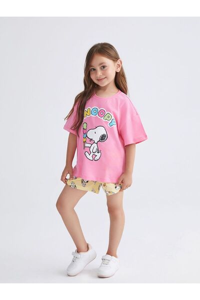 LC Waikiki Crew Neck Snoopy Printed Girls' Shorts Pajama Set