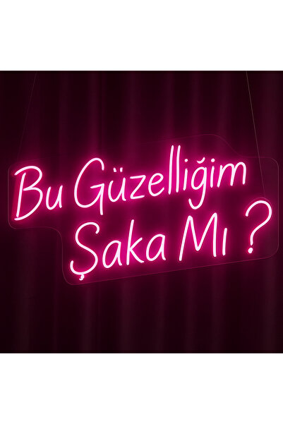 NEON MODE ON “Bu Güzelliğim Şaka Mı?” Yazılı LED Neon Işıklı Tabela – Pembe