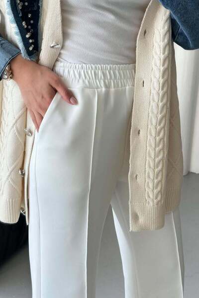 Rimel Moda Çimalı Scuba Pantolon Beyaz