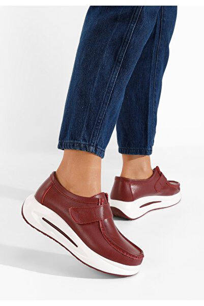 B T Shoes Červené dámské kožené mokasíny Alseida