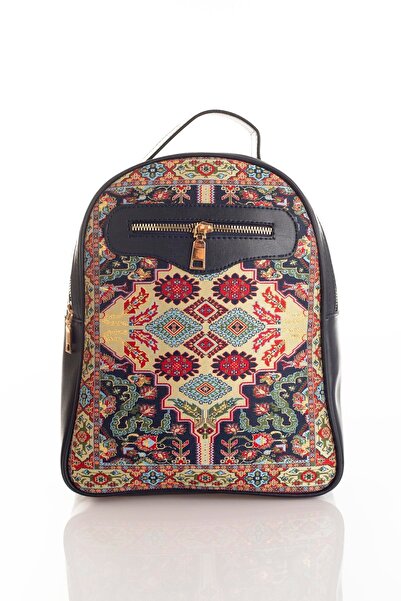 othobag Etnik Dokuma Desenli Suni Deri Günlük Kadın Sırt Çantası