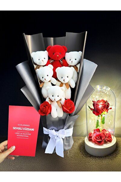 Linalux Gifts Sevgiliye Hediye Sepeti - Ayıcık Buketi - Sevgili Cüzdanı - Gül...