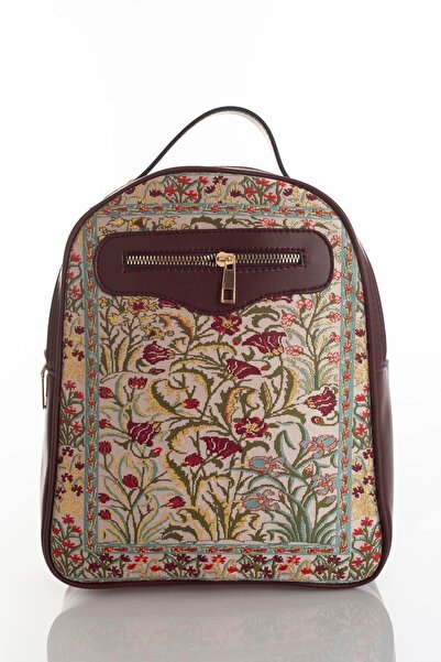 othobag Etnik Dokuma Desenli Suni Deri Günlük Kadın Sırt Çantası