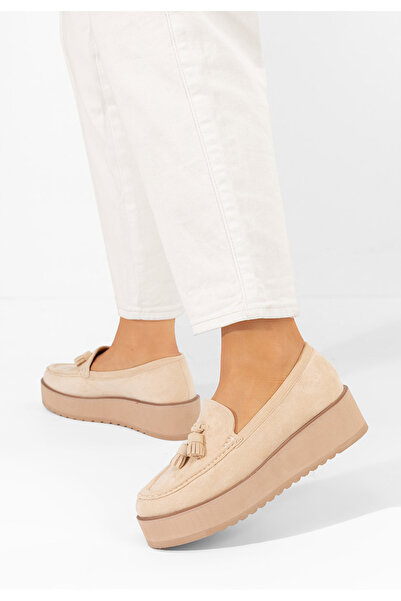 B T Shoes Béžové dámske mokasíny na platforme Leondra V2