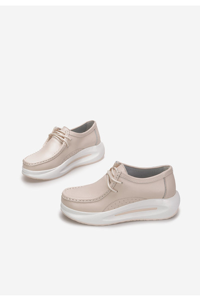 B T Shoes Bílé mokasíny na klínku Ida V2 bej