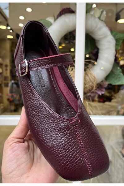 SEVİLAY'IN BUTİĞİ BORDO 3 CM GİZLİ TOPUKLU DERİ BABET