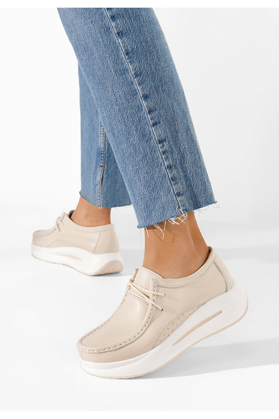 B T Shoes Bílé mokasíny na klínku Ida V2 bej