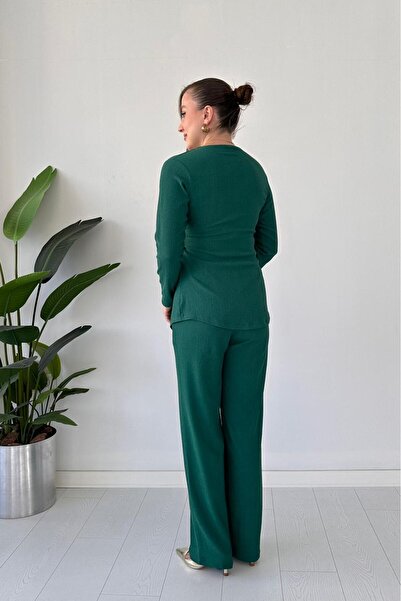 MaziButik Long Sleeve Side Buckle Suit Emerald