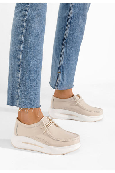 B T Shoes Bílé mokasíny na klínku Ida V2 bej