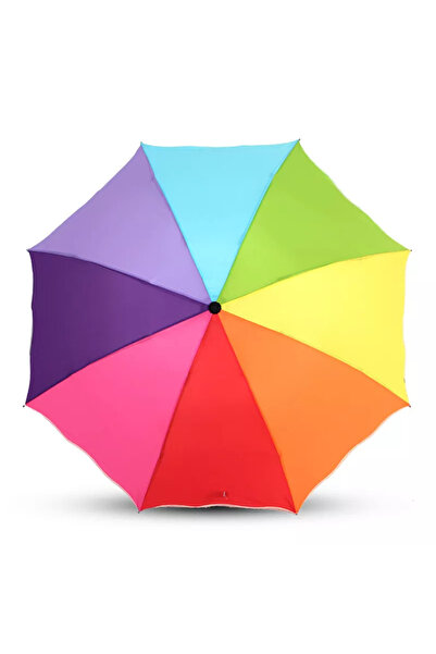 ELEVEN MARKETS Düz Gökkuşağı Renkli Rüzgara Dayanıklı Şemsiye