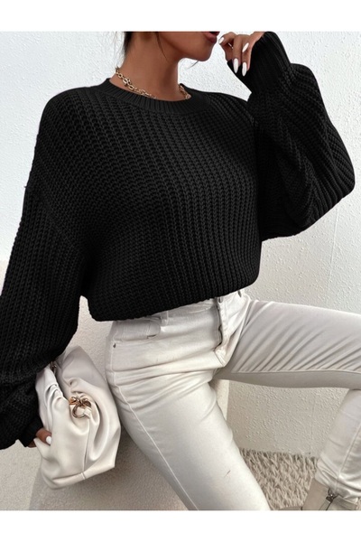 Essewear Women's Black Oversize Loose Knit Sweater