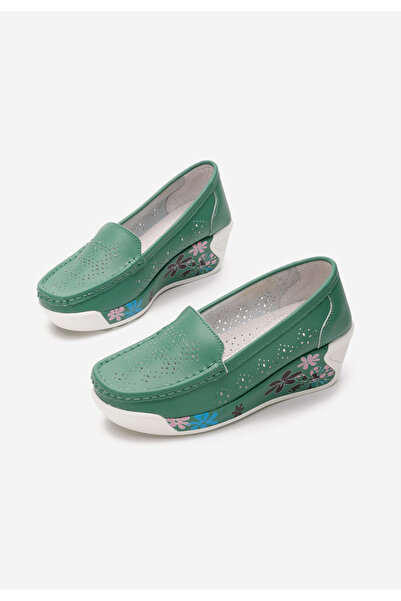 B T Shoes Zelené mokasíny na platformě Havana