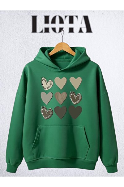 Vordevia Hearts Printed Oversized Cotton Sweatshirt