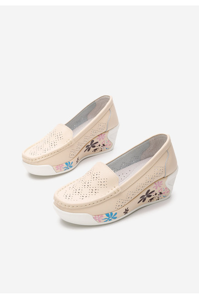 B T Shoes Béžové mokasíny na platformě Havana