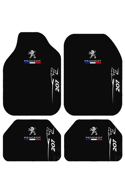BigArts Home Peugeot 207 Logolu Şeritli Siyah Dekoratif Oto Paspas Takımı, Un...