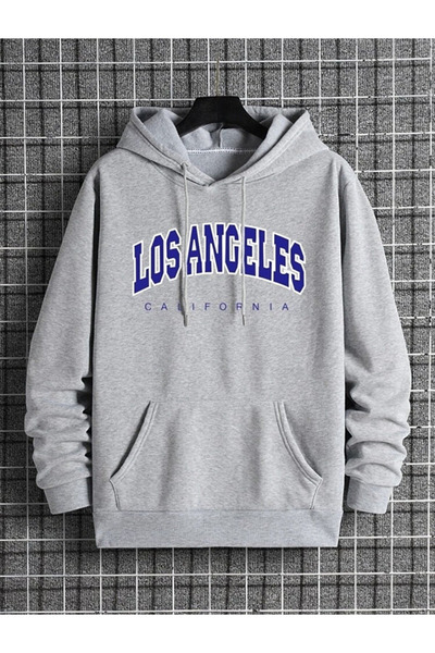 Vestiti Hanorac supradimensionat cu glugă, unisex, gri Los Angeles California